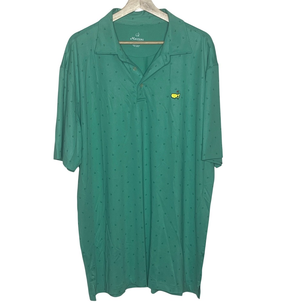 Masters Tech Mens Golf Polo Shirt Large Green Micro Logo Print Performance Tee